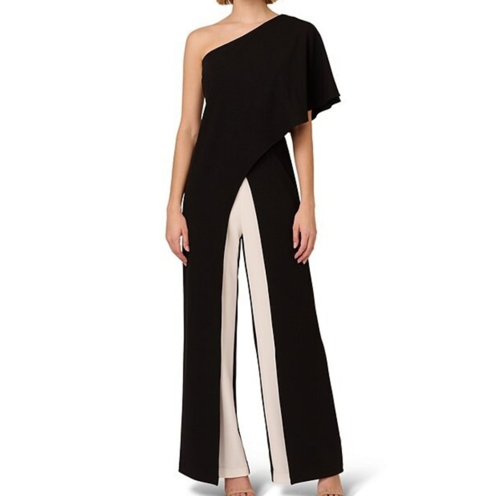 Adrianna Papell Black and White One-Shoulder Jumpsuit